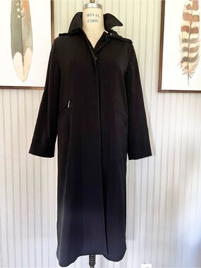 Anne Klein Black Chic Hooded Trench Coat Long Length SZ 6